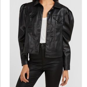 Faux Leather Puff Sleeve Jacket